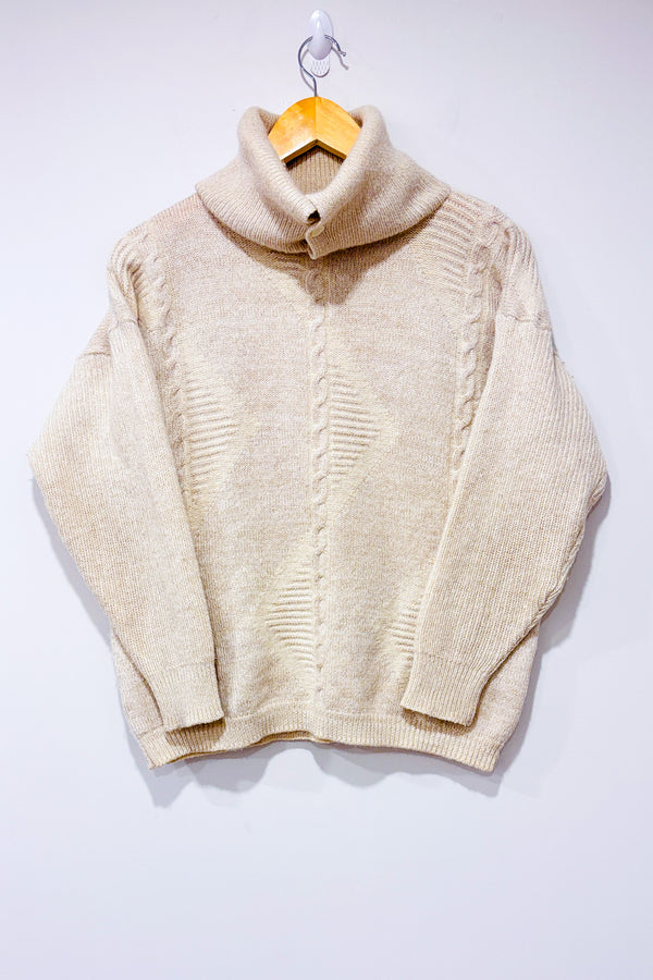 Chandail vintage beige en tricot à col roulé (m)-Kabri-La Penderie du Paradis 🕊