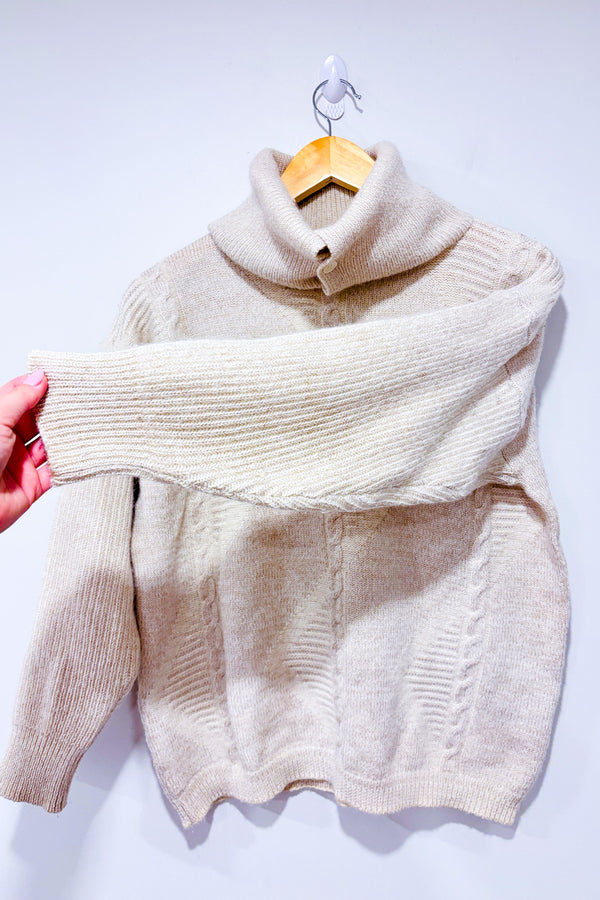 Chandail vintage beige en tricot à col roulé (m)-Kabri-La Penderie du Paradis 🕊