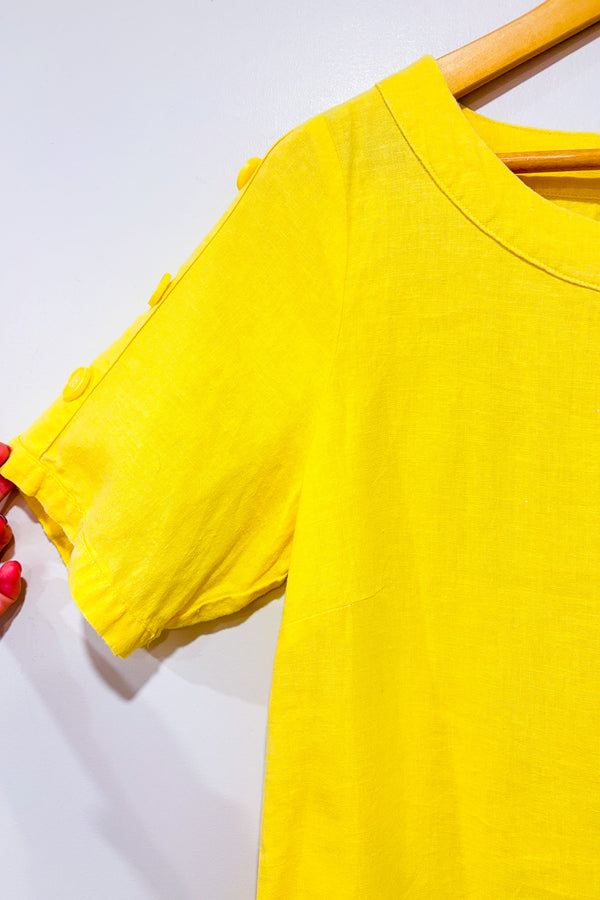 T-shirt jaune en lin (s)* seconde main - Laura- La Penderie du Paradis