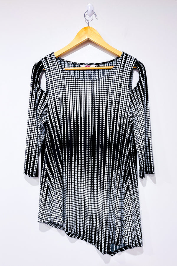 Tunique asymétrique noire et blanche à pois (m) seconde main - ADX- La Penderie du Paradis