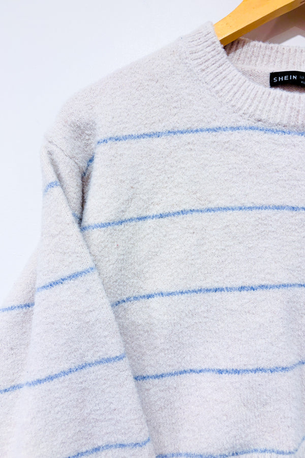 Chandail coupé beige et bleu rayé (s) seconde main - SHEIN- La Penderie du Paradis