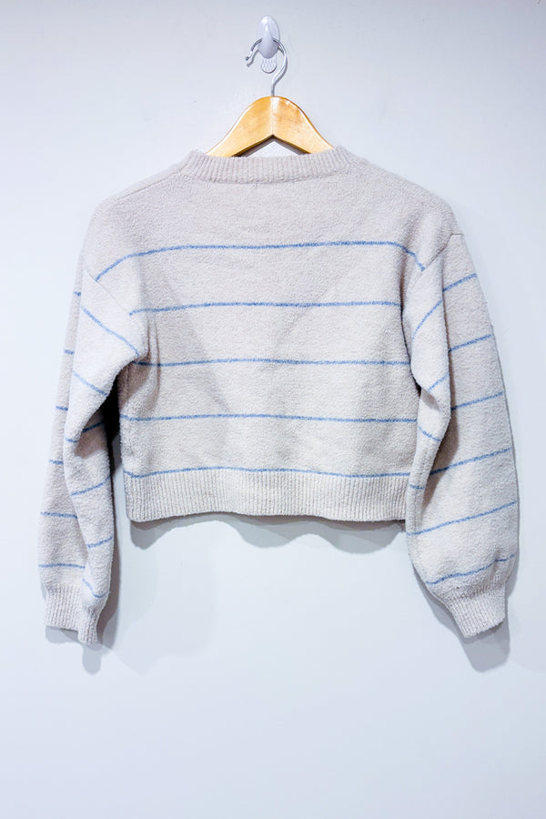 Chandail coupé beige et bleu rayé (s) seconde main - SHEIN- La Penderie du Paradis
