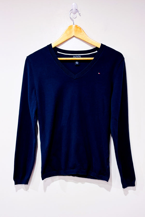 Chandail marine à col en V seconde main - Tommy Hilfiger- La Penderie du Paradis