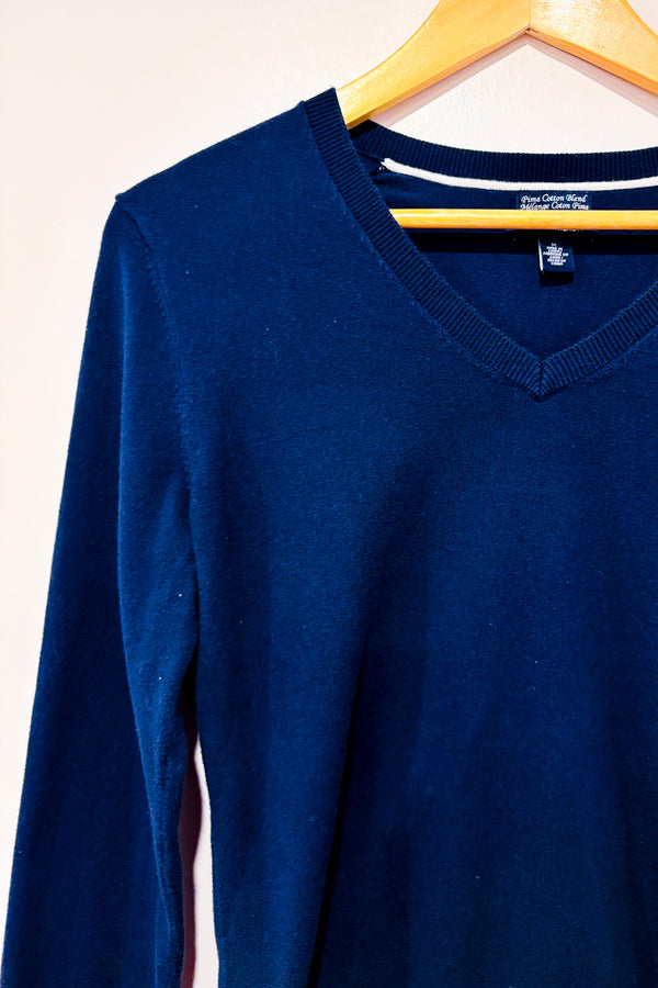 Chandail marine à col en V seconde main - Tommy Hilfiger- La Penderie du Paradis