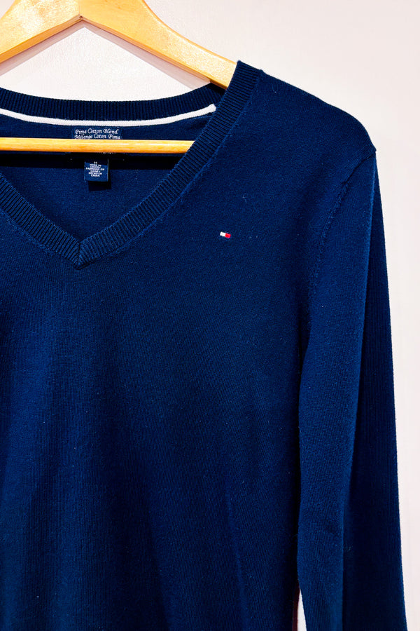 Chandail marine à col en V seconde main - Tommy Hilfiger- La Penderie du Paradis