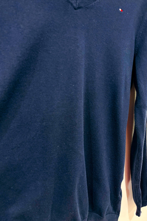 Chandail marine à col en V seconde main - Tommy Hilfiger- La Penderie du Paradis