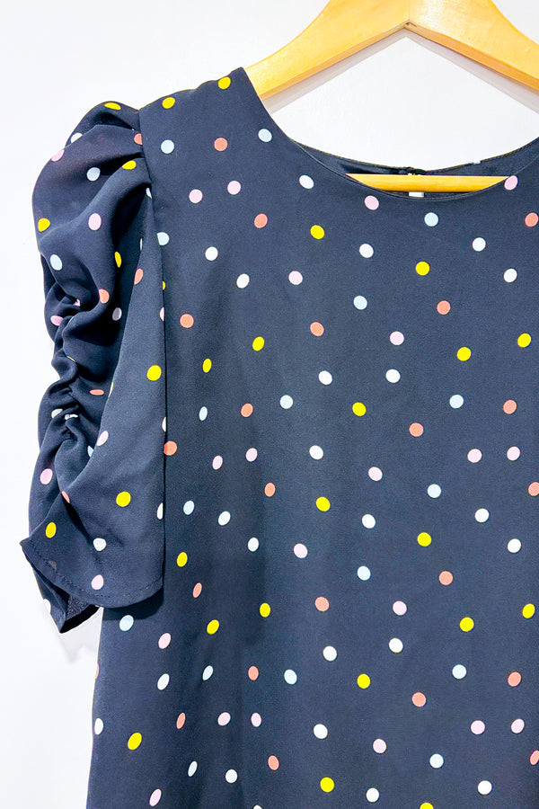 Haut noir à pois multicolore et manches bouffantes seconde main - Autres- La Penderie du Paradis