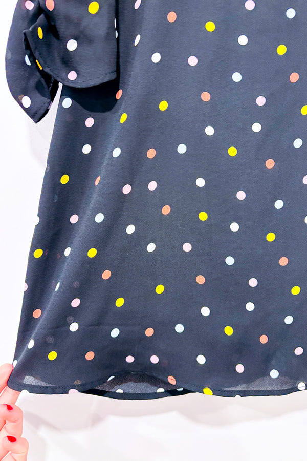 Haut noir à pois multicolore et manches bouffantes seconde main - Autres- La Penderie du Paradis