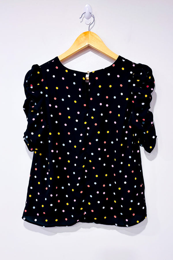 Haut noir à pois multicolore et manches bouffantes seconde main - Autres- La Penderie du Paradis