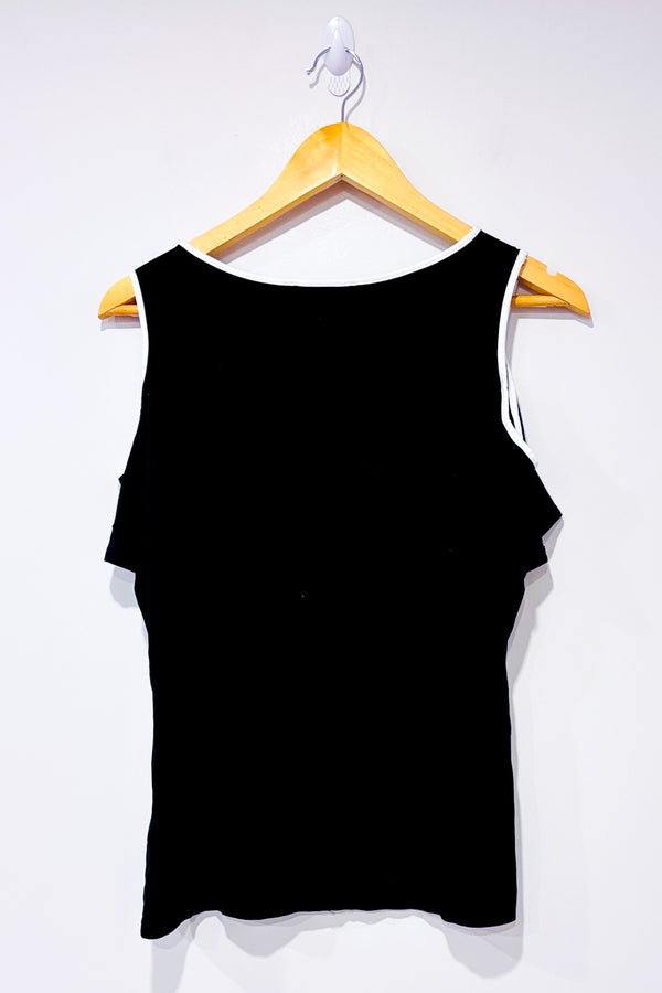 Haut noir aux épaules dénudées avec détails blancs seconde main - Melanie Lyne- La Penderie du Paradis