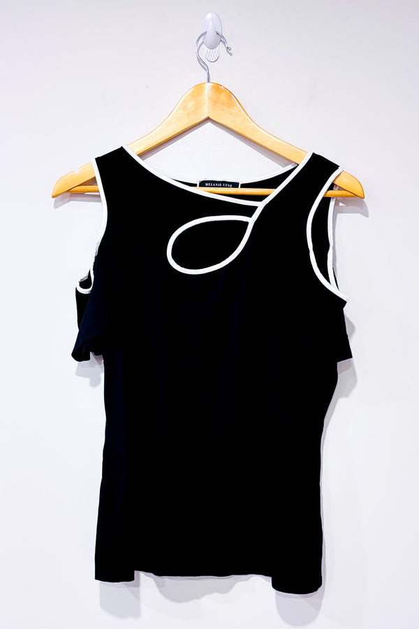 Haut noir aux épaules dénudées avec détails blancs seconde main - Melanie Lyne- La Penderie du Paradis
