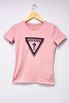 T-shirt rose avec logo et franges à paillettes seconde main - Guess- La Penderie du Paradis