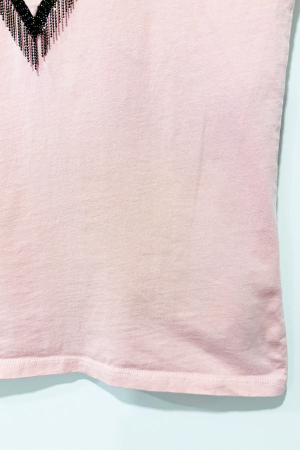 T-shirt rose avec logo et franges à paillettes seconde main - Guess- La Penderie du Paradis