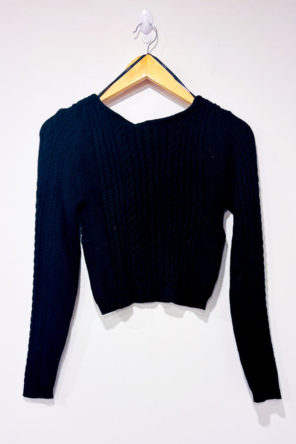 Chandail coupé noir en tricot seconde main - Forever21- La Penderie du Paradis