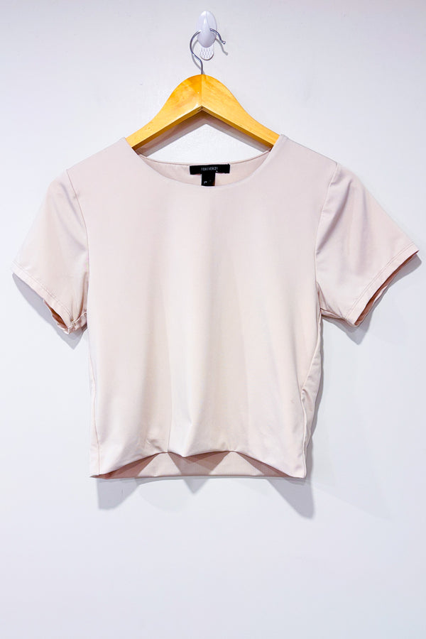 T-shirt court beige seconde main - Forever21- La Penderie du Paradis
