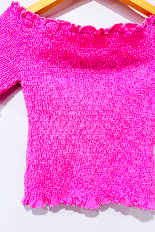 Haut extensible rose avec épaules dénudées seconde main - H&M- La Penderie du Paradis