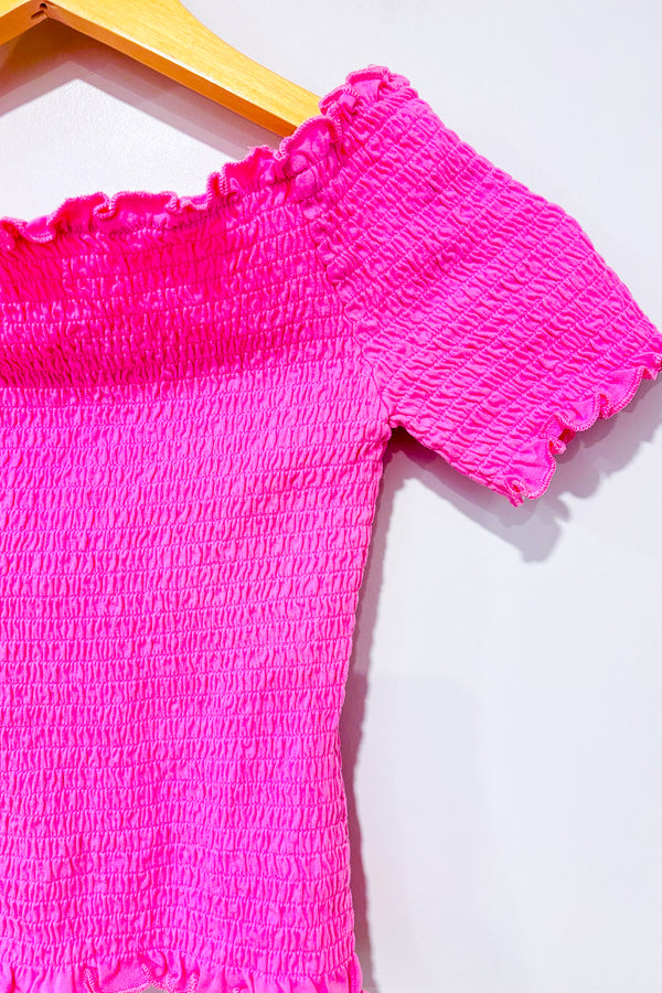 Haut extensible rose avec épaules dénudées seconde main - H&M- La Penderie du Paradis