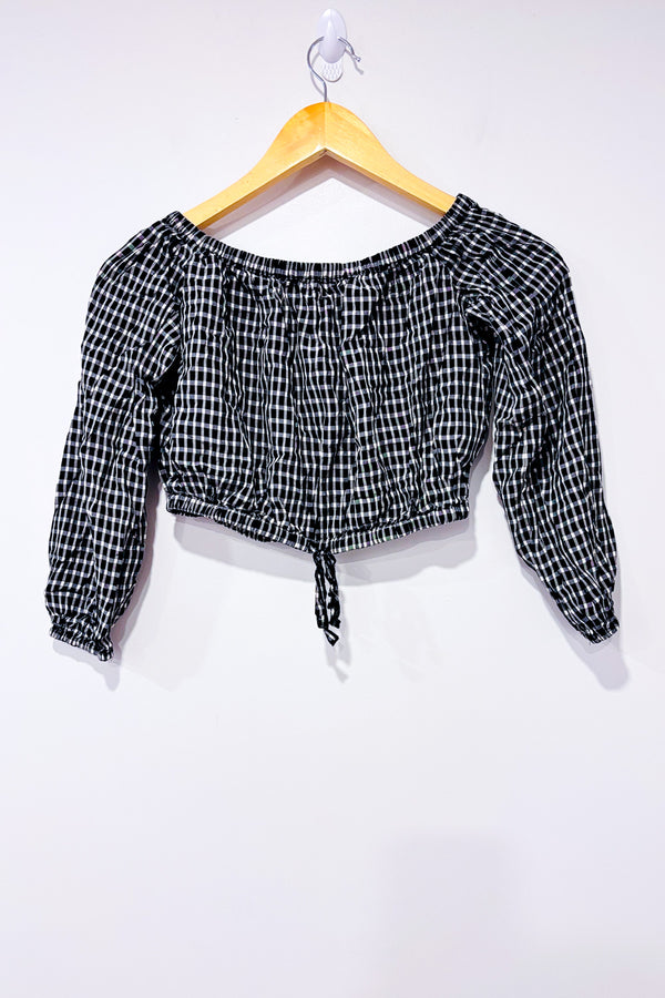 Crop top noir et blanc à carreaux avec épaules denudées* seconde main - Wilfred- La Penderie du Paradis
