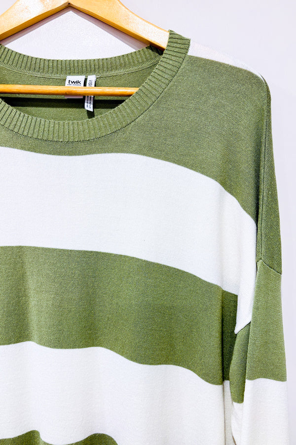 Haut ample rayé blanc et vert seconde main - Simons- La Penderie du Paradis