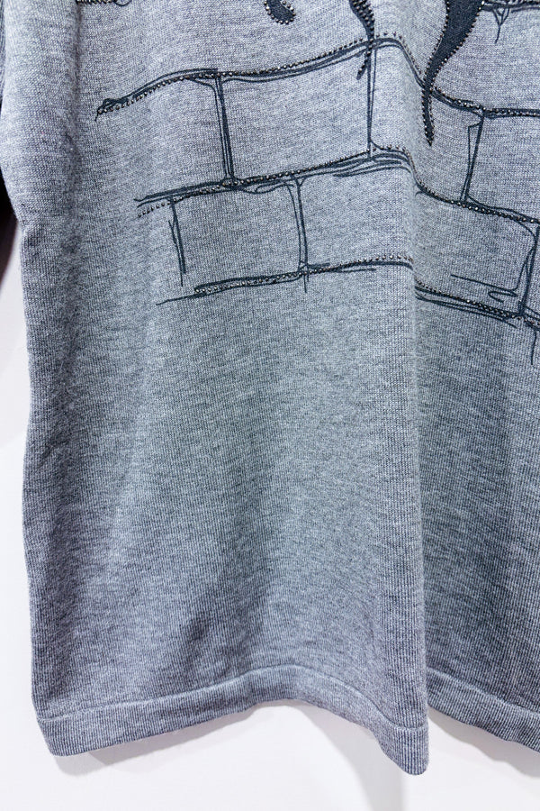 Chandail en tricot léger avec chats et pierres seconde main - Émotions- La Penderie du Paradis