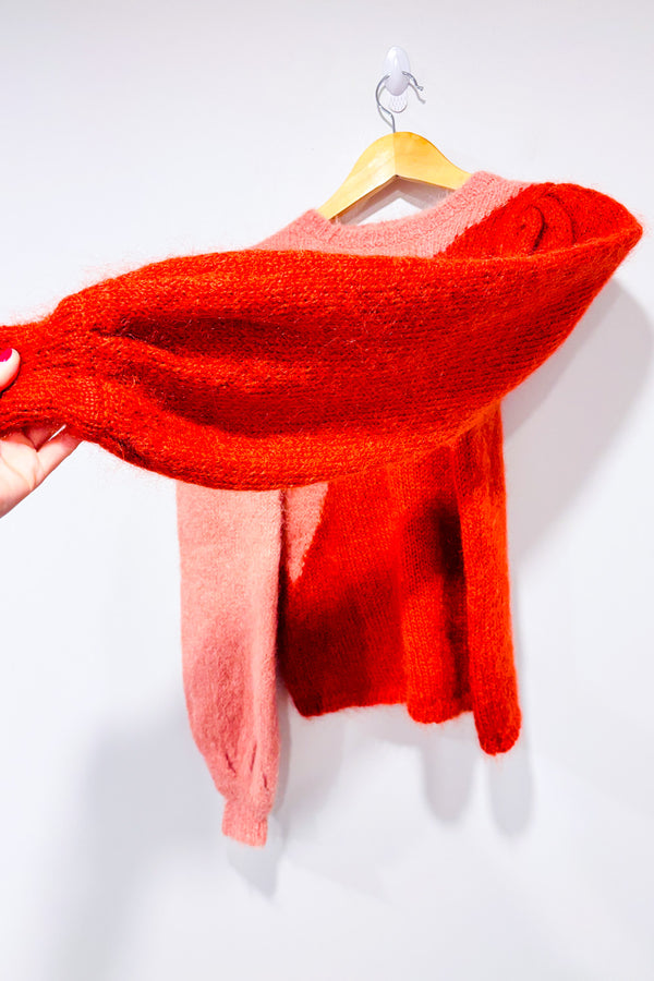 Chandail orange et rose en laine* seconde main - Zara- La Penderie du Paradis