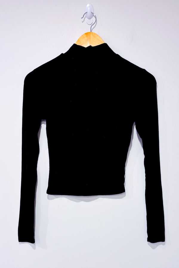 Chandail noir côtelé à col montant seconde main - Garage- La Penderie du Paradis