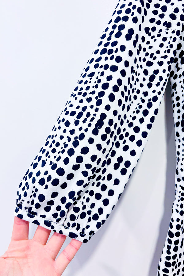 Blouse blanche à pois marine seconde main - Merona- La Penderie du Paradis