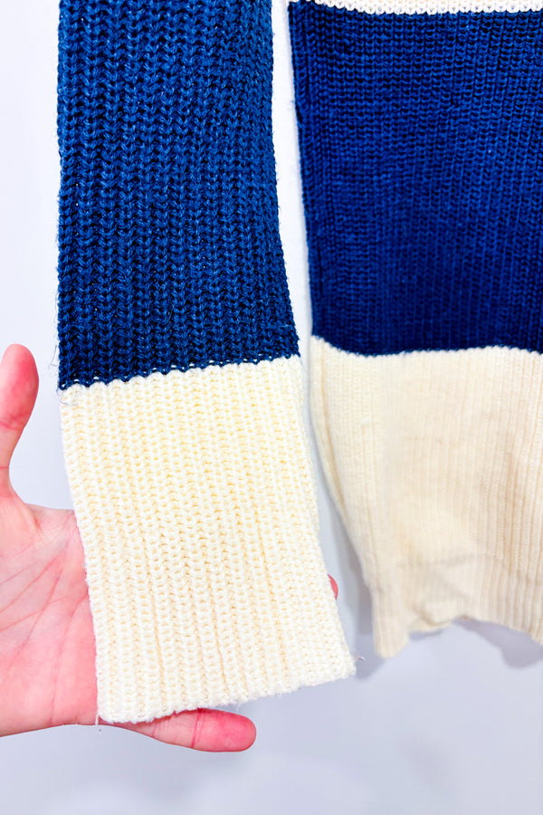 Chandail en tricot beige et bleu seconde main - Vero Moda- La Penderie du Paradis