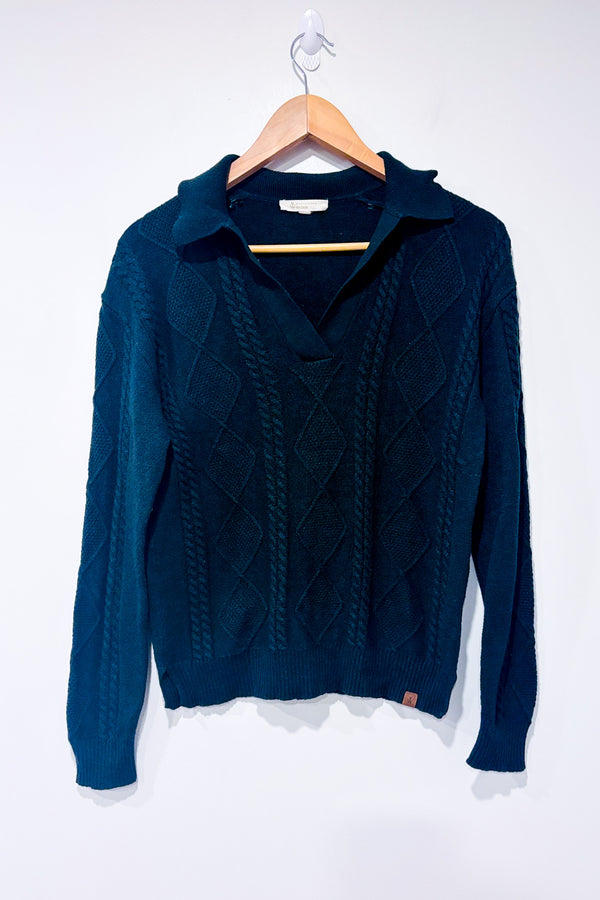 Chandail en tricot vert forêt à col polo seconde main - Max Cocos- La Penderie du Paradis