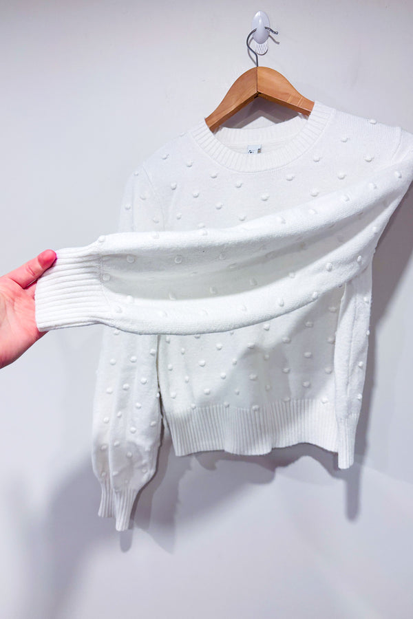 Chandail blanc en tricot texturé seconde main - Simons- La Penderie du Paradis