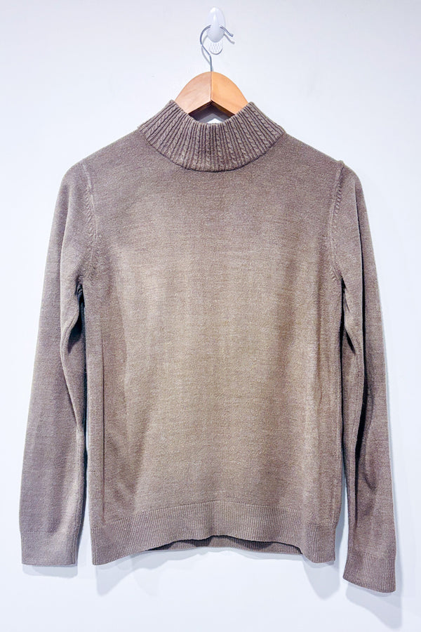 Chandail beige en tricot à col montant seconde main - Tradition- La Penderie du Paradis