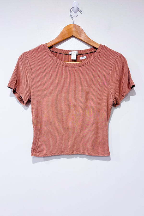 T-shirt court côtelé taupe seconde main - Bozzolo- La Penderie du Paradis