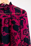 Blouse bourgogne et noire fleurie à manches fluides* seconde main - Mexx- La Penderie du Paradis