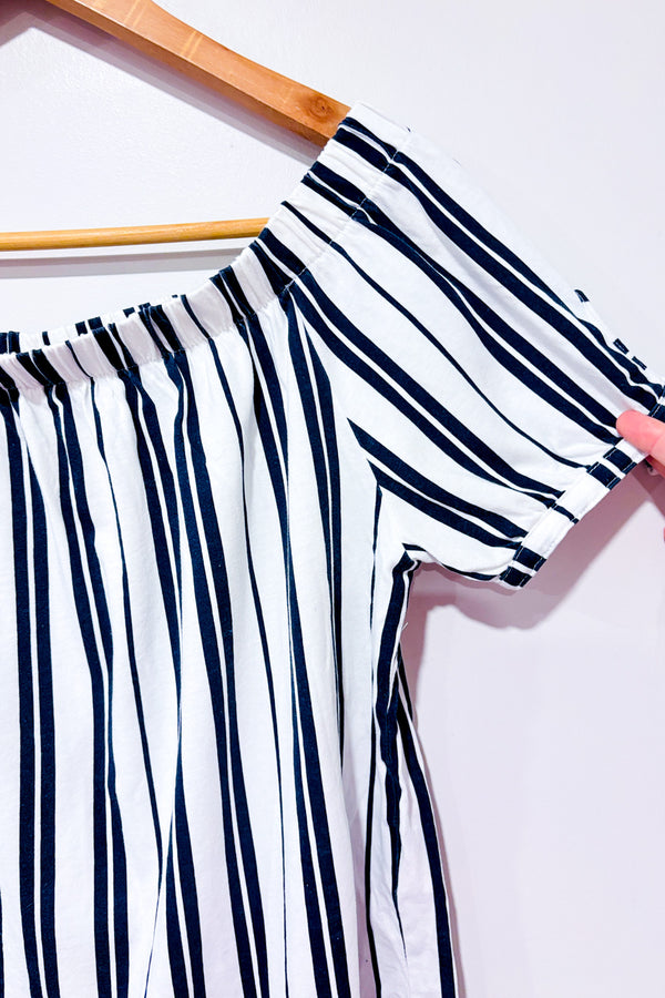 Haut blanc et marine à épaules dénudées* seconde main - H&M- La Penderie du Paradis