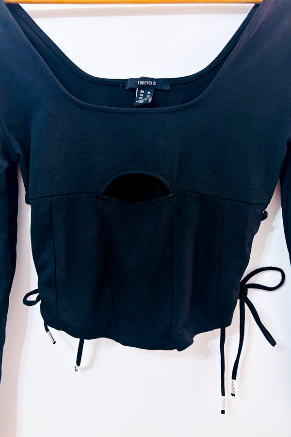 Haut coupé noir style corset seconde main - Forever21- La Penderie du Paradis