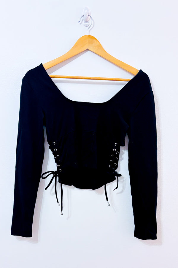 Haut coupé noir style corset seconde main - Forever21- La Penderie du Paradis