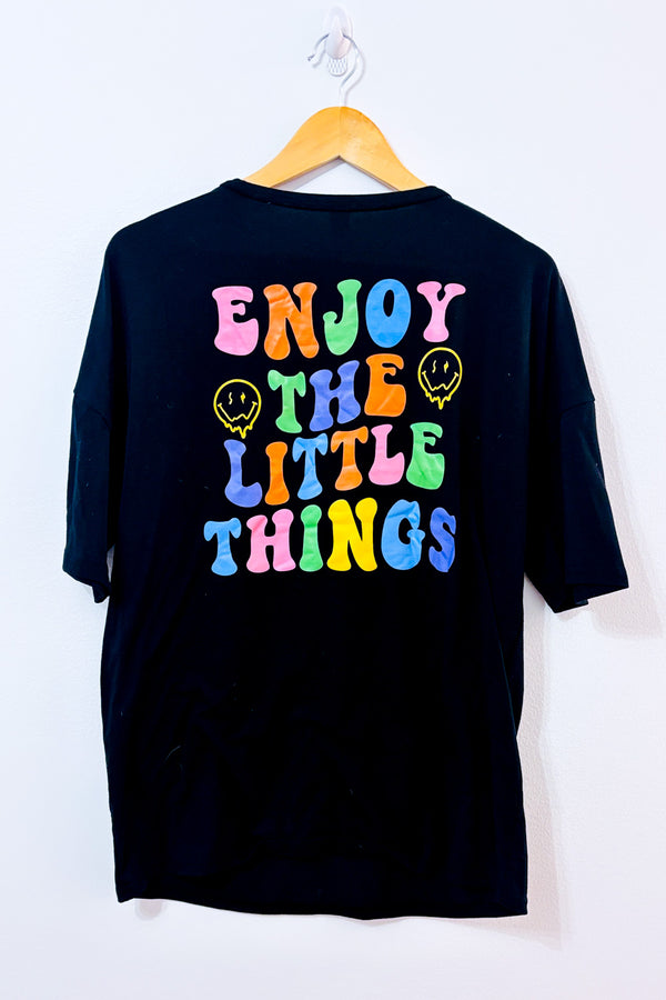 T-shirt noir oversized Smiley ''enjoy the little things'' seconde main - Romwe- La Penderie du Paradis