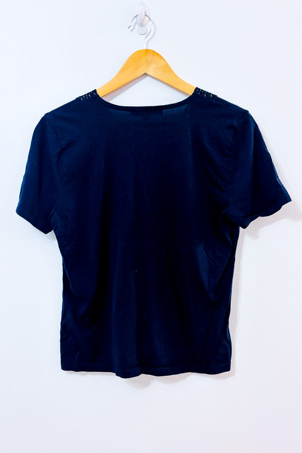 T-shirt marine avec dentelle seconde main - Tommy Hilfiger- La Penderie du Paradis
