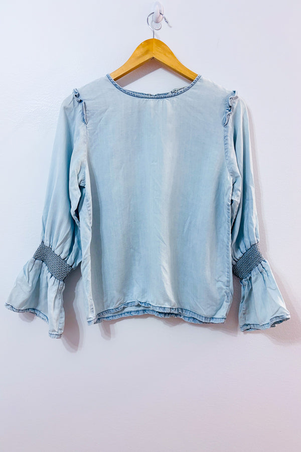 Haut bleu pâle en denim seconde main - Suko Jeans- La Penderie du Paradis