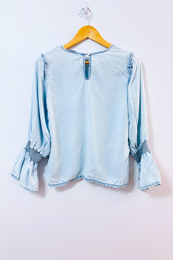 Haut bleu pâle en denim seconde main - Suko Jeans- La Penderie du Paradis