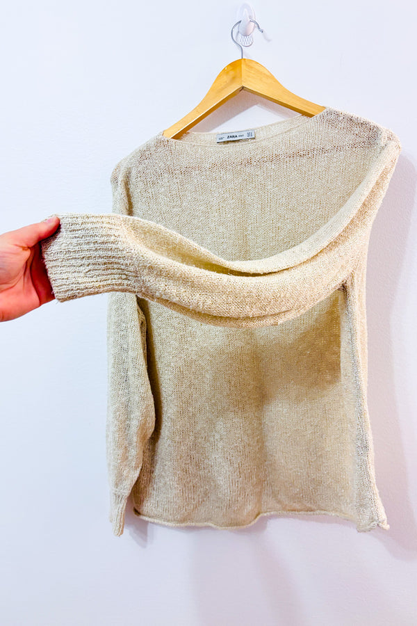 Chandail crème en maille seconde main - Zara- La Penderie du Paradis