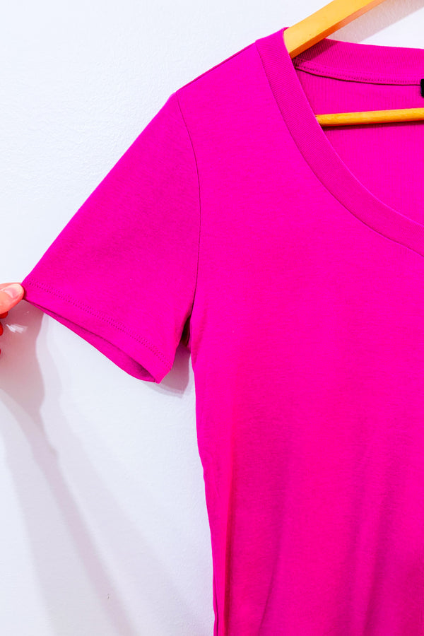 T-shirt basique rose fuchsia côtelé seconde main - Tribal- La Penderie du Paradis