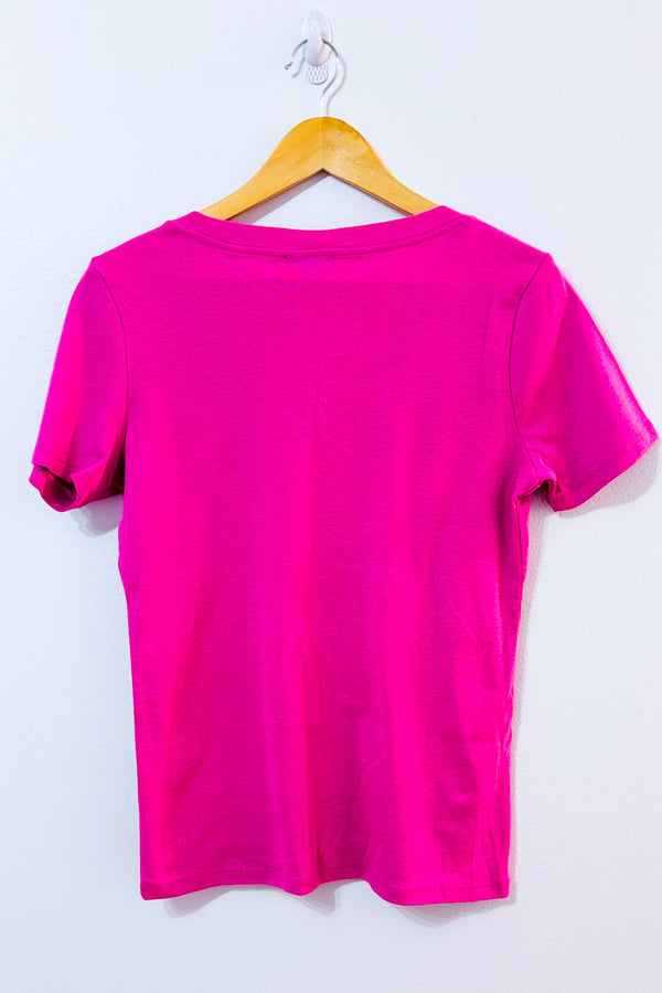 T-shirt basique rose fuchsia côtelé seconde main - Tribal- La Penderie du Paradis