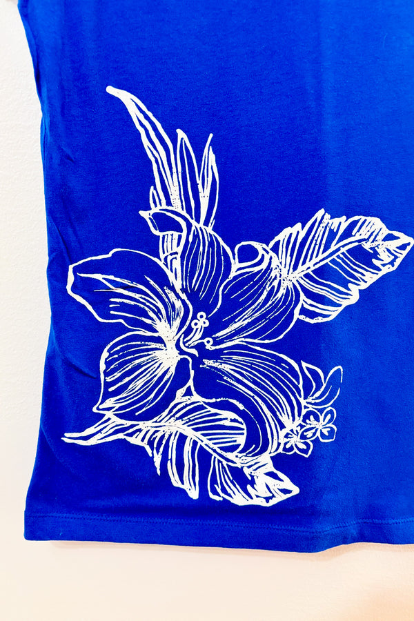 T-shirt indigo à imprimé floral seconde main - Jones New York- La Penderie du Paradis