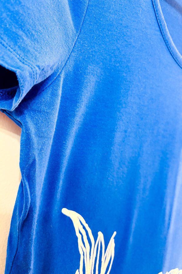 T-shirt indigo à imprimé floral seconde main - Jones New York- La Penderie du Paradis