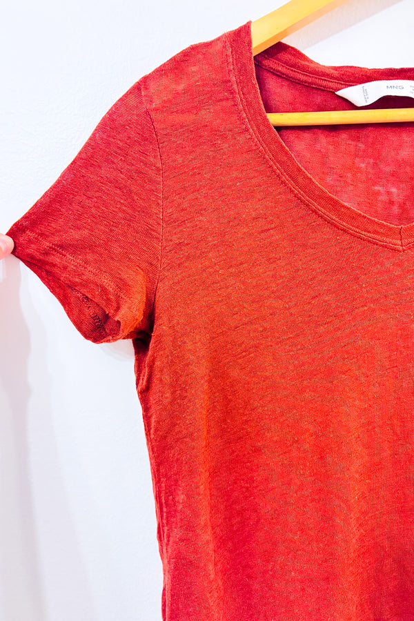 T-shirt court basique orange brulé seconde main - Mango- La Penderie du Paradis