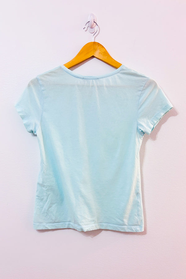 T-shirt basique bleu pâle seconde main - Mango- La Penderie du Paradis