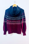 Chandail en tricot bourgogne à col roulé et motifs nordiques seconde main - RW&CO.- La Penderie du Paradis