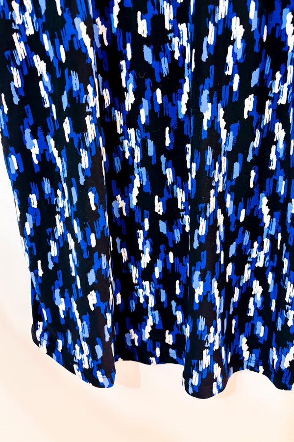 Blouse fluide noire et bleue à imprimé abstrait* seconde main - Jones New York- La Penderie du Paradis