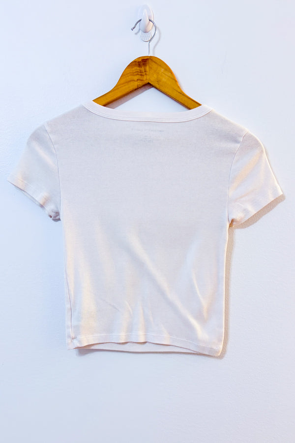 T-shirt court blanc cassé ajusté seconde main - American Eagle- La Penderie du Paradis